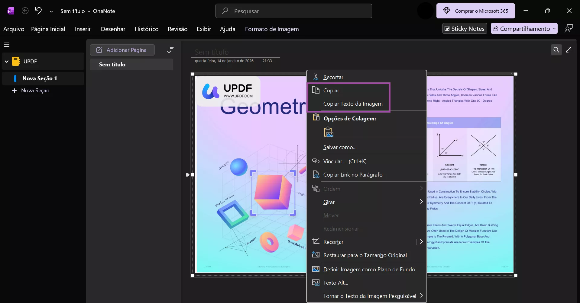 onenote selecionar conteúdo