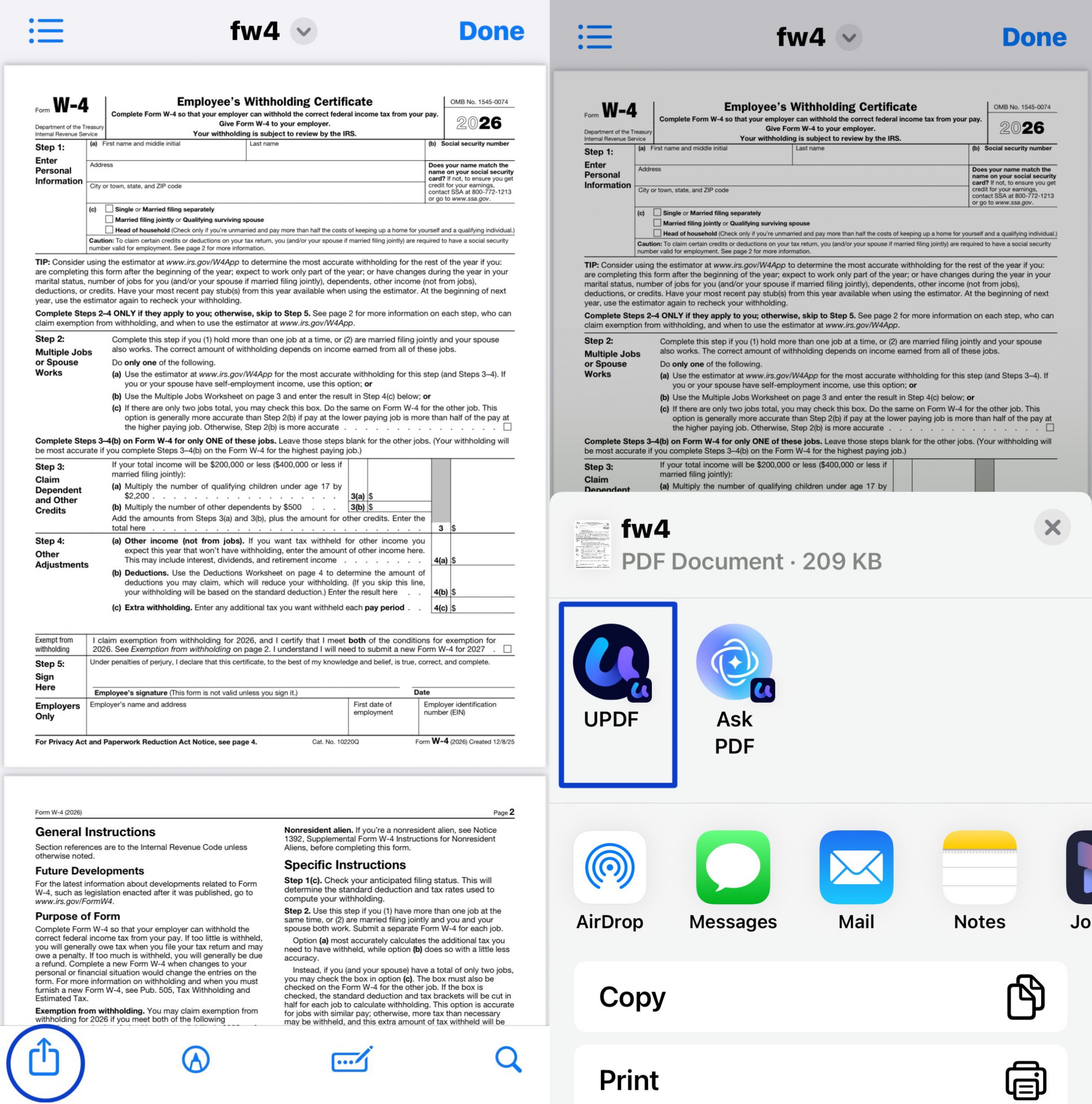 abrir formulário pdf no updf a partir do menu de compartilhamento do sistema