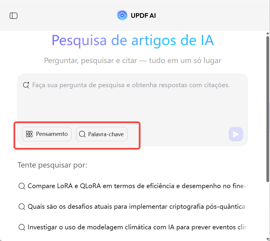 recurso de pesquisa de artigos do UPDF AI