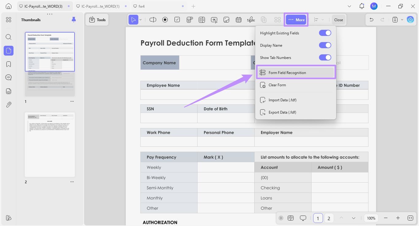 select from field recognition