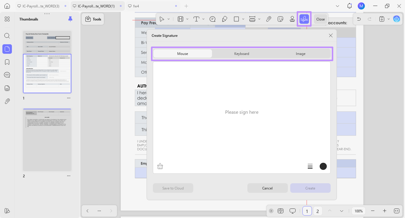 options to create signature
