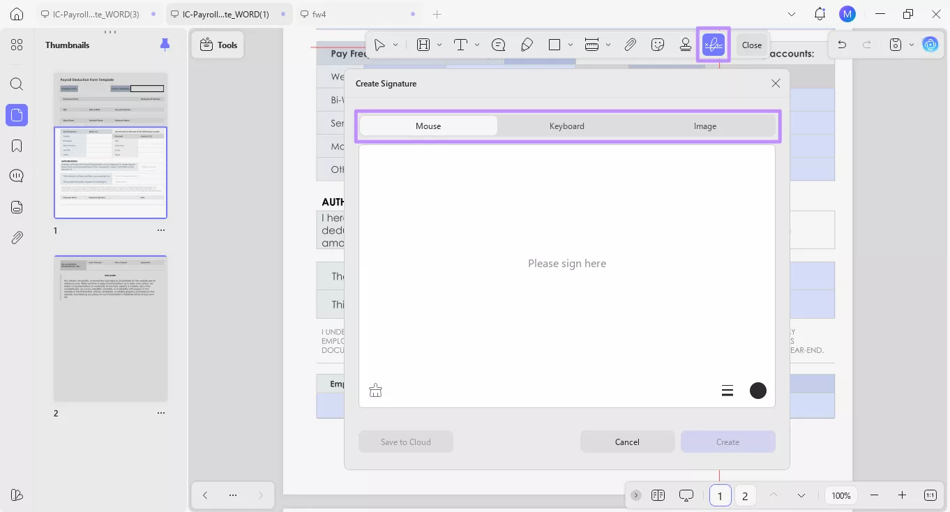 options to create signature