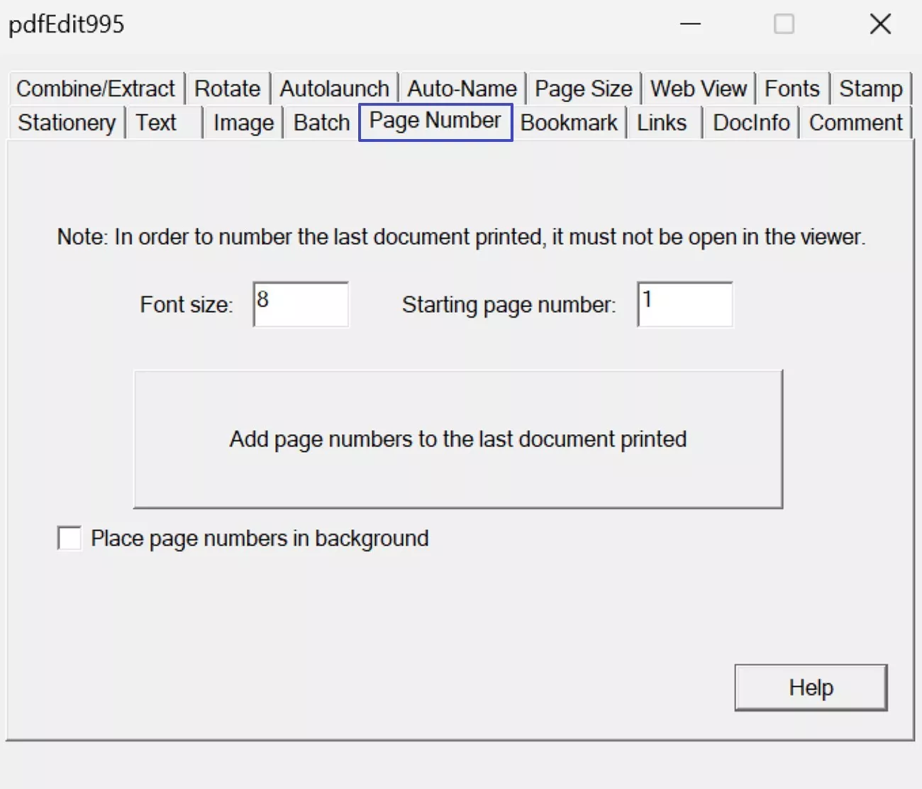 pdf995 add page number feature