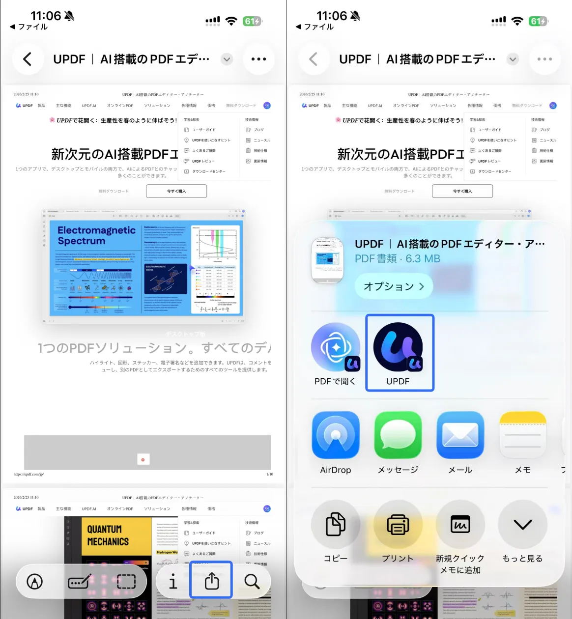 共有メニュー PDFフォームを開く