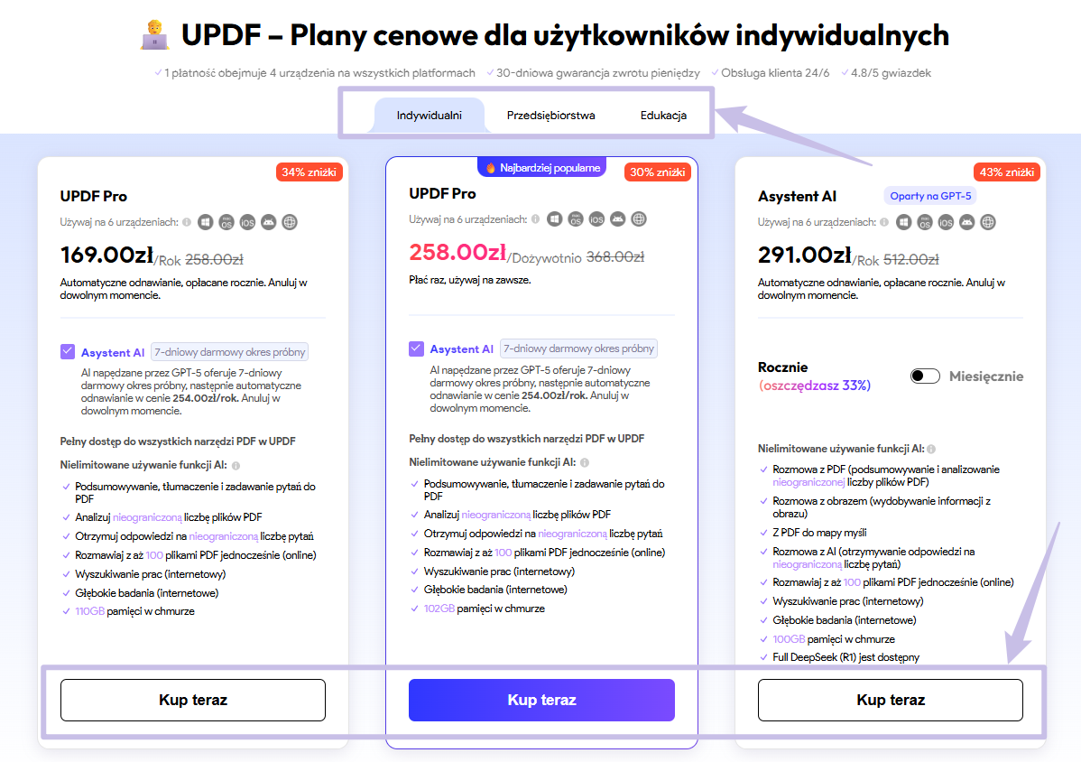 Strona cenowa UPDF z rabatem 10 USD