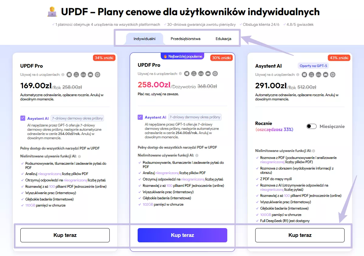 Strona cenowa UPDF z rabatem 10 USD