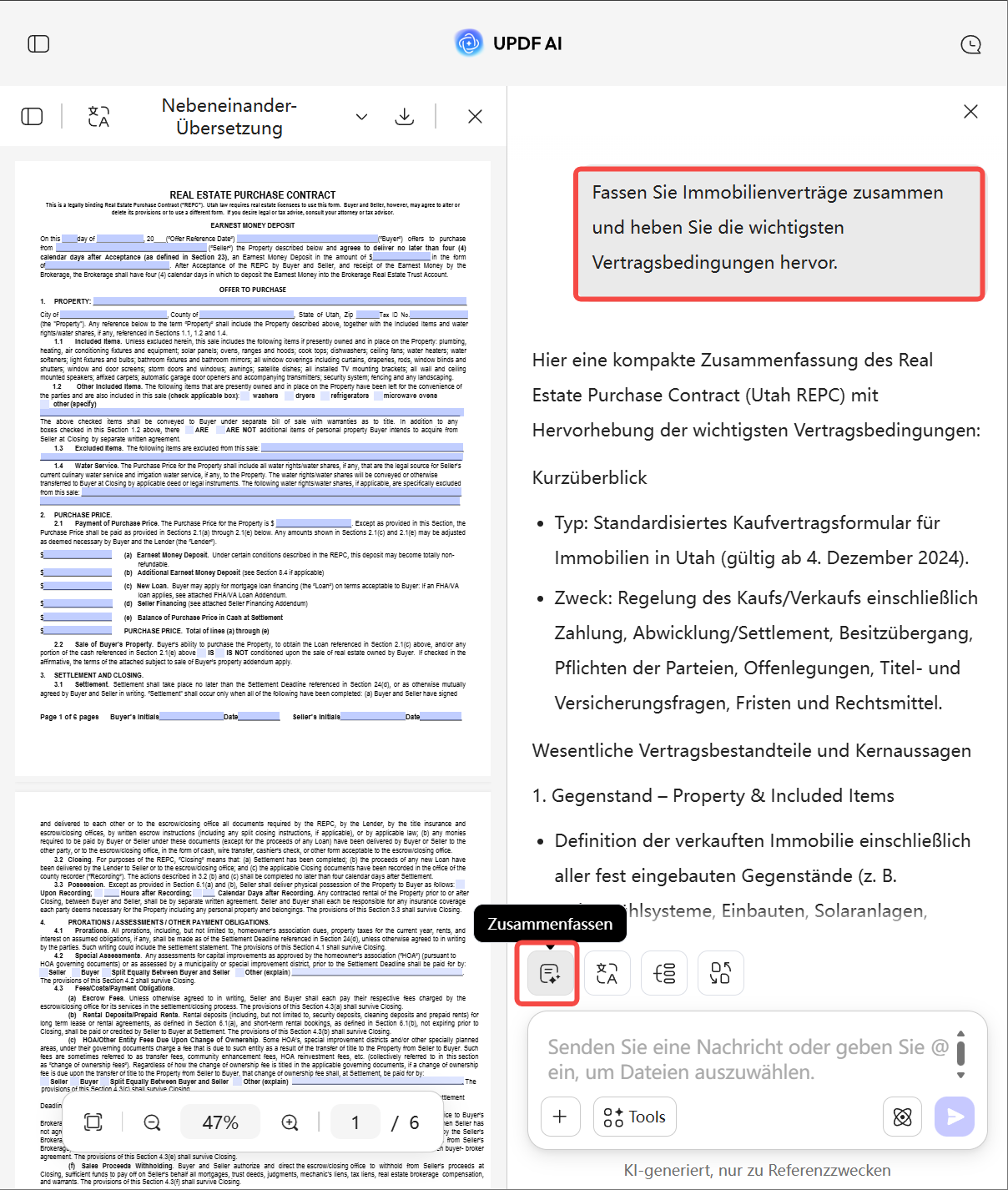 Wie man den KI-Zusammenfasser für Immobilienverträge nutzt