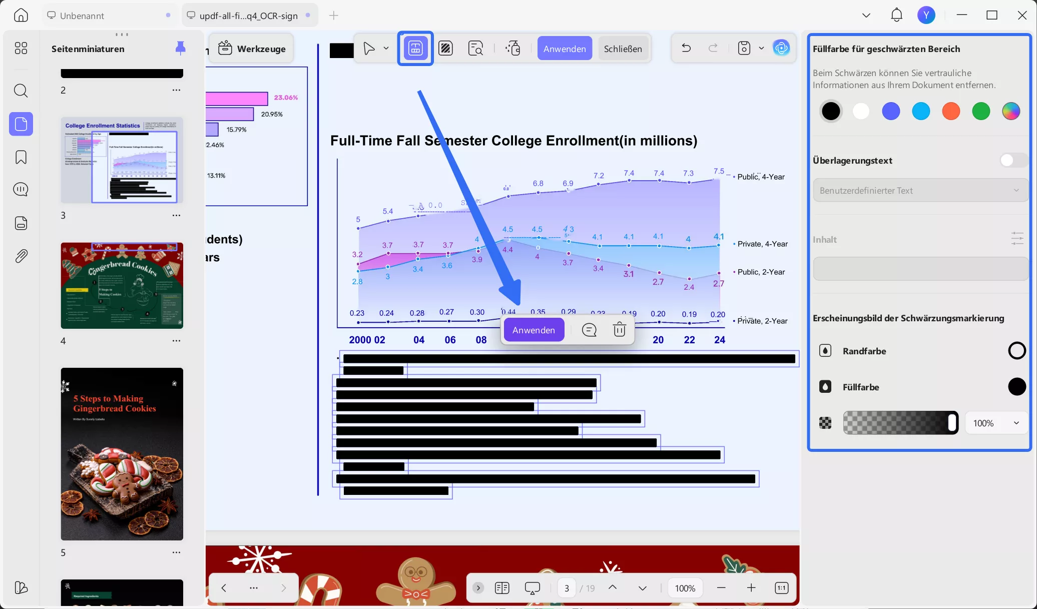 Text im oberen Menü redigieren