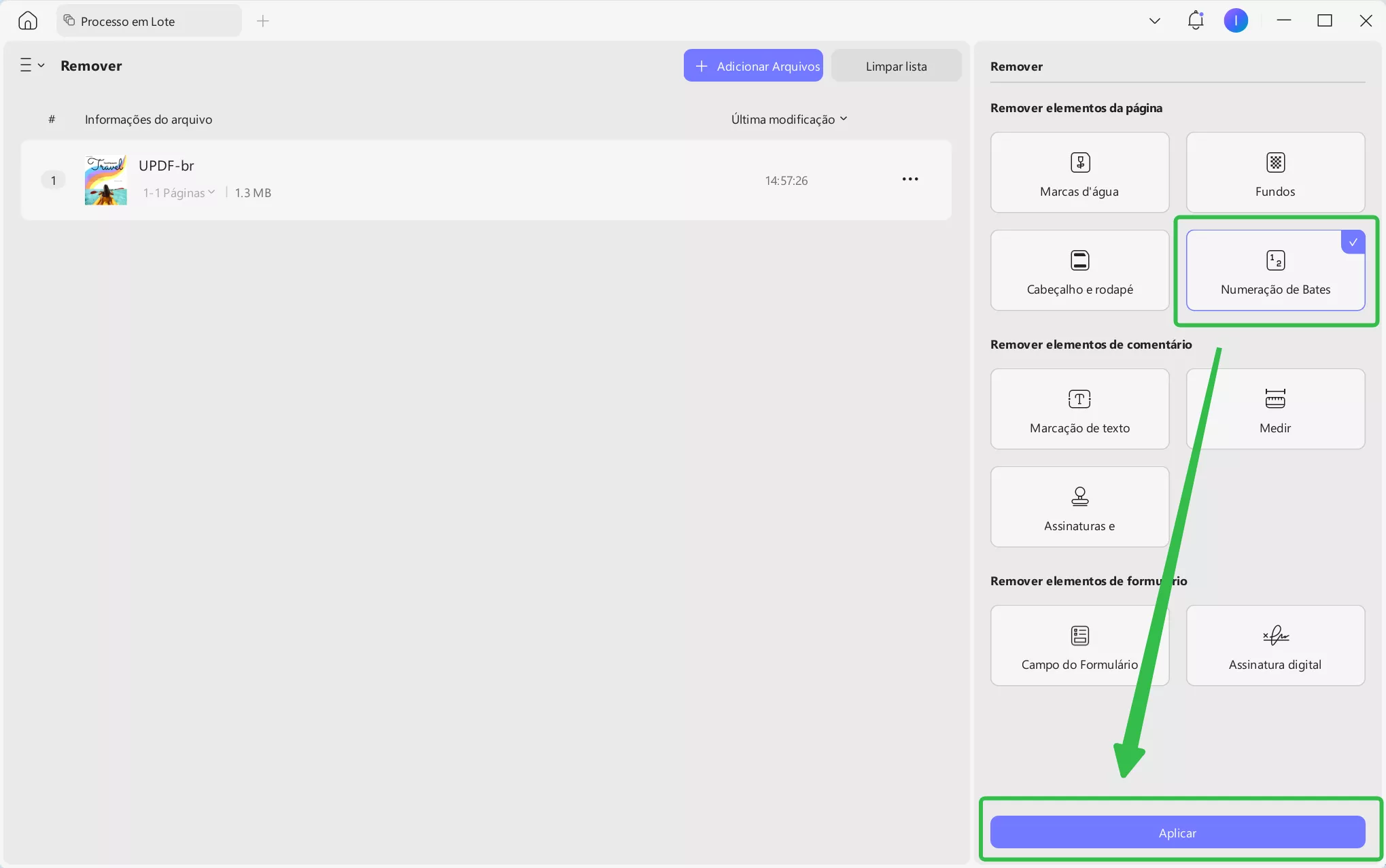remover numeração de bates