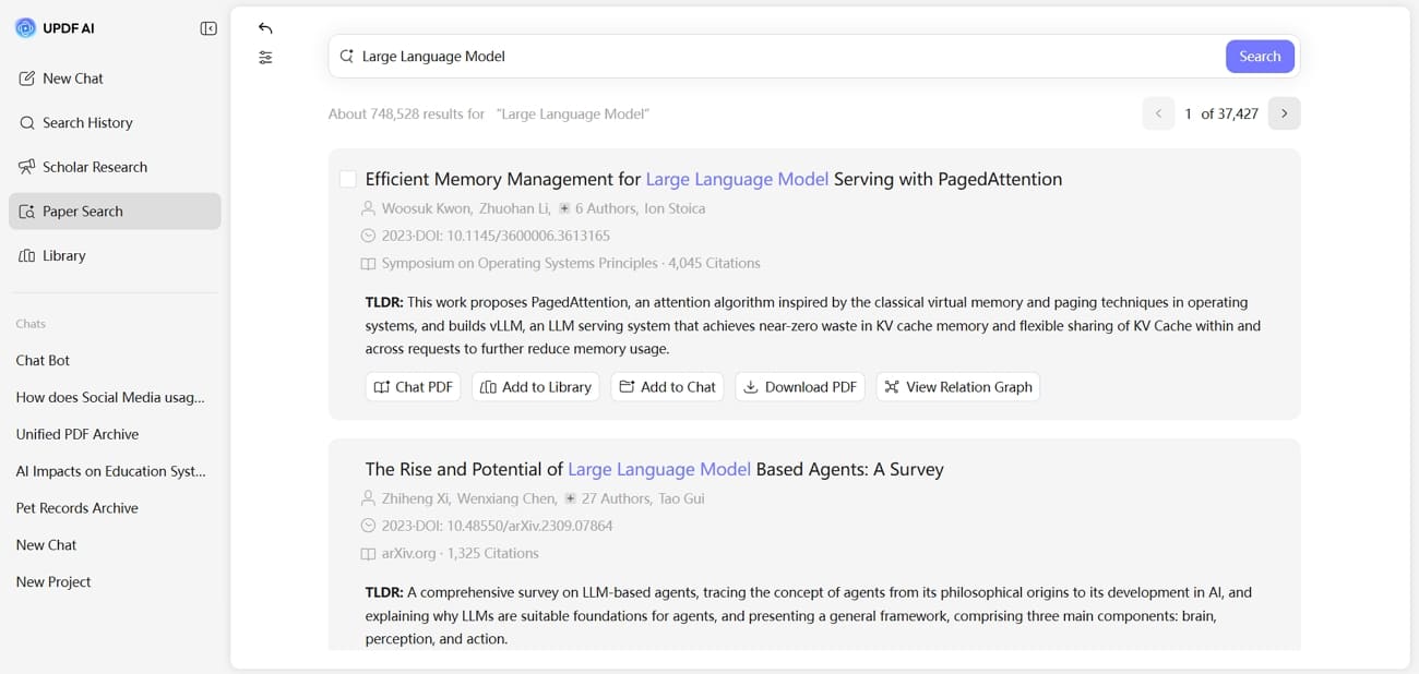 updf ai paper search keyword mode