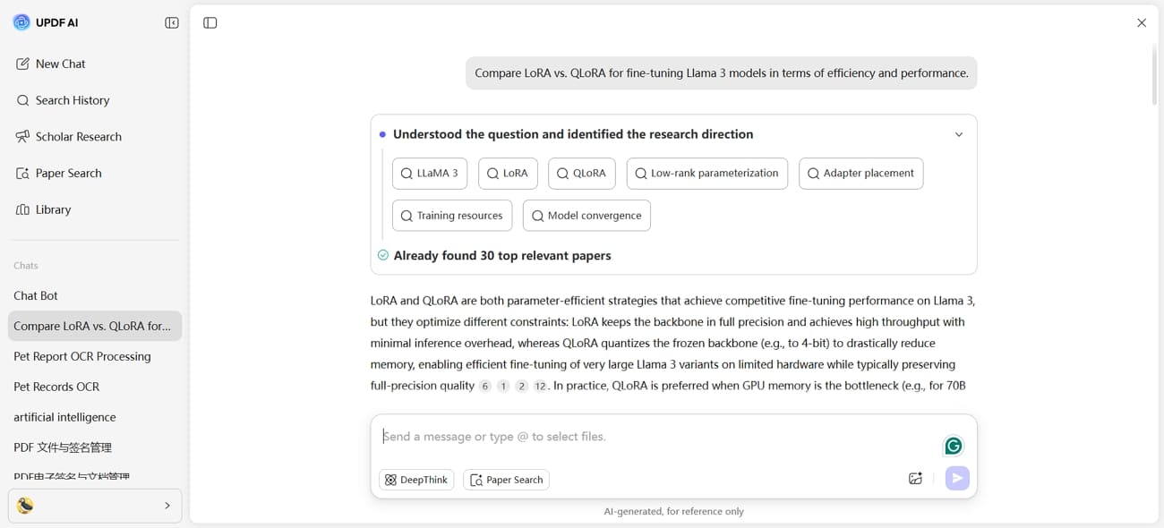 deepthink mode updf ai research questions