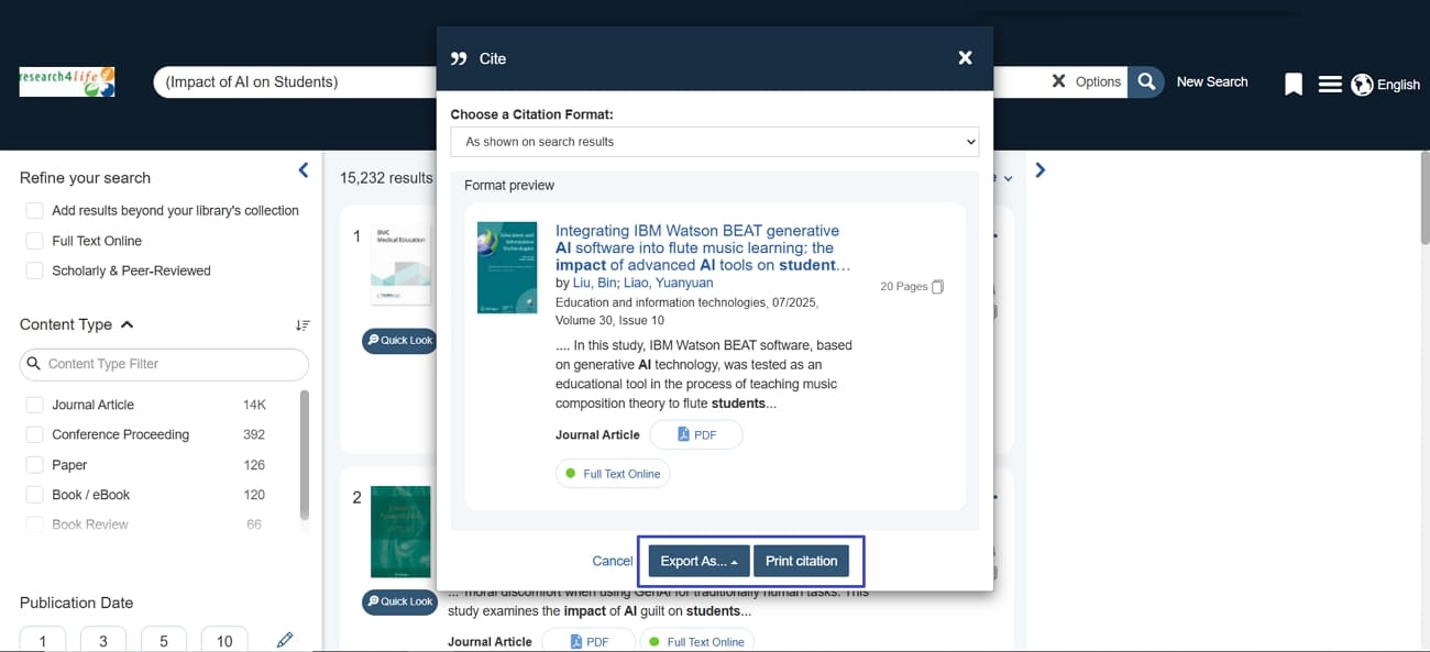 export citations research4life article