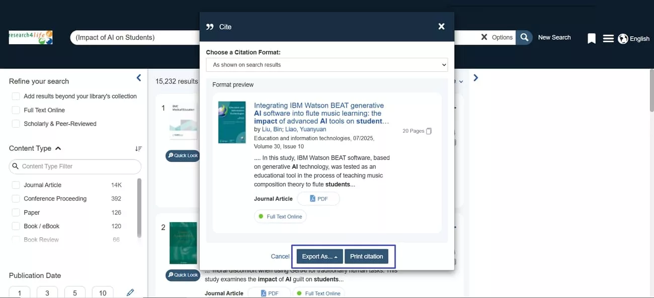 export citations research4life article