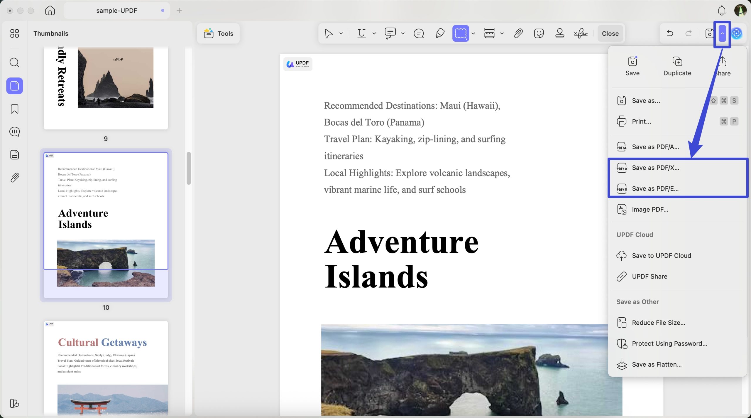 save files in pdfe or pdfx