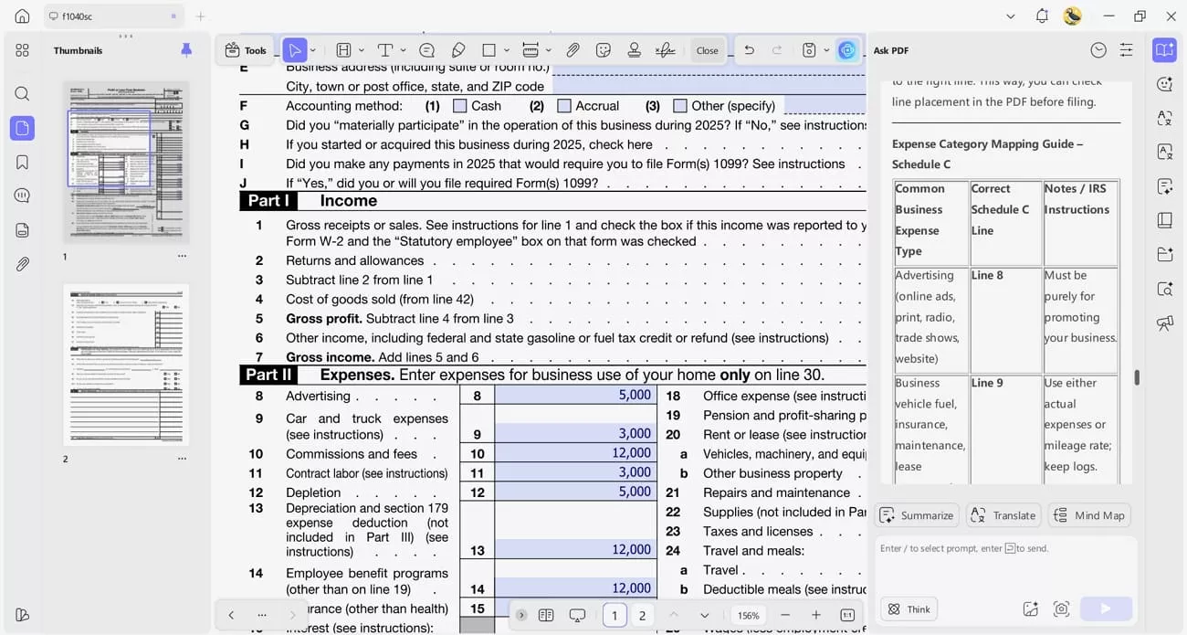  updf ai make expense catogories