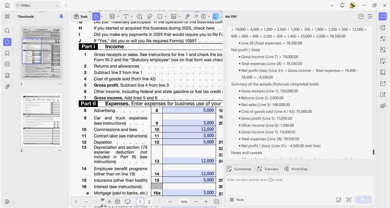 calculate total gross profit updf ai