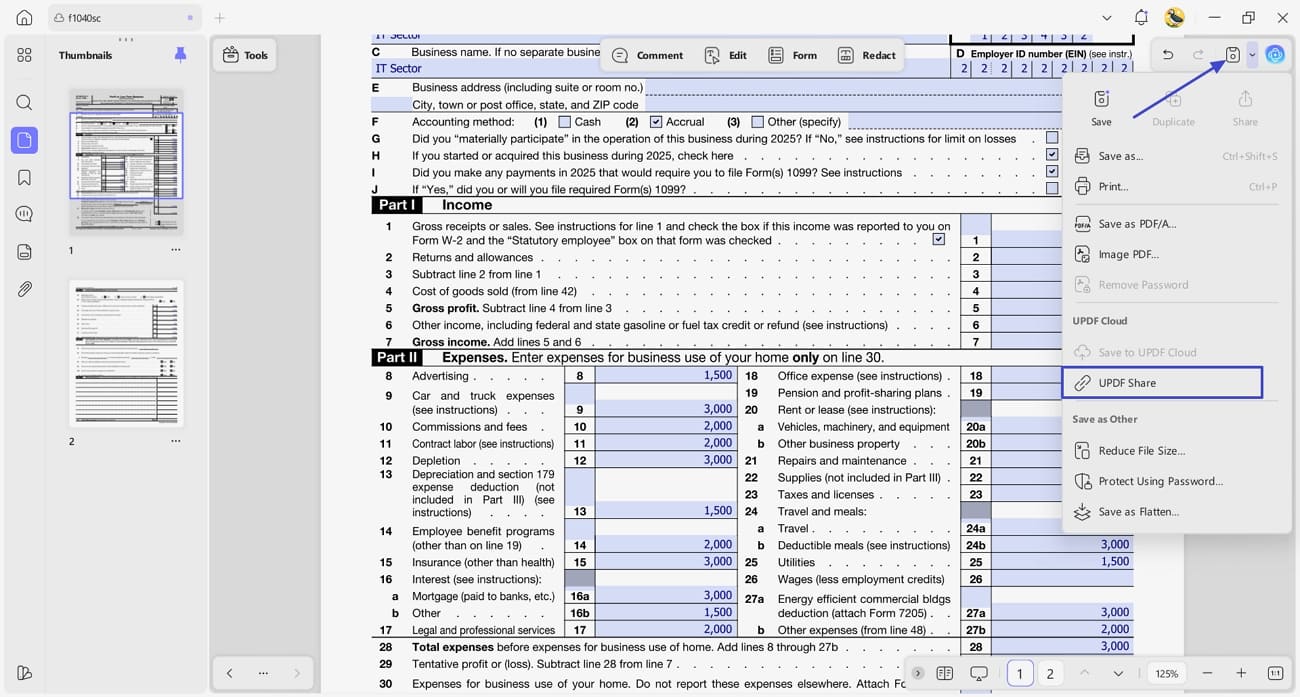 save pdf schedule x tax form