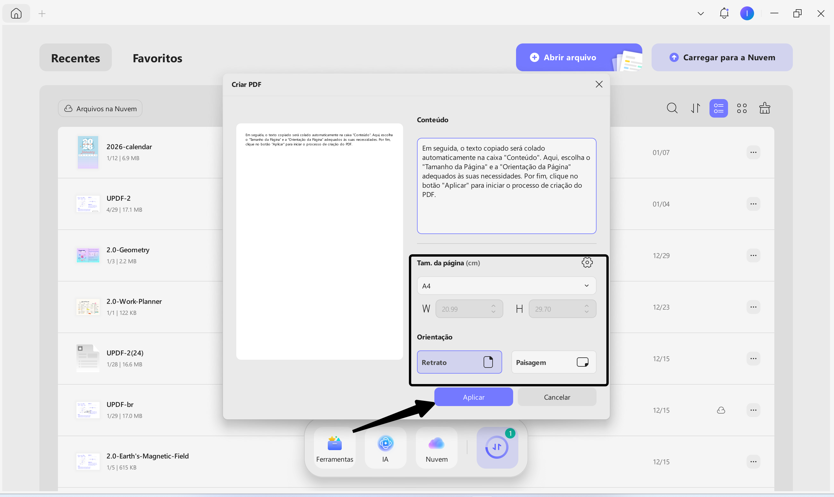 criar novo pdf a partir do conteúdo da área de transferência