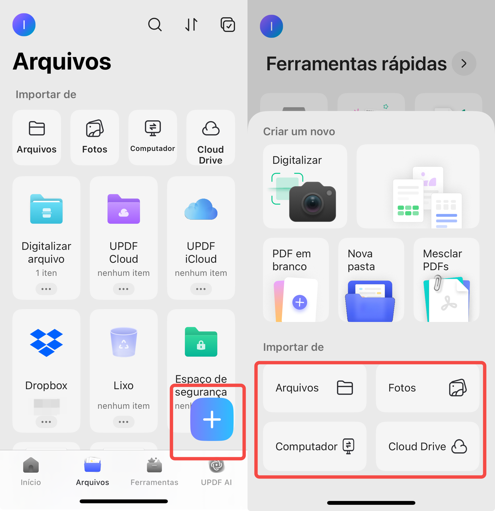 adicionar arquivos no updf no iphone