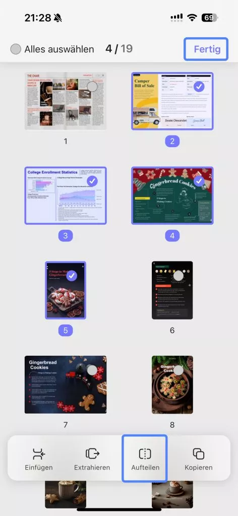 Teilen mit Mehrfachauswahl oder Alles auswählen