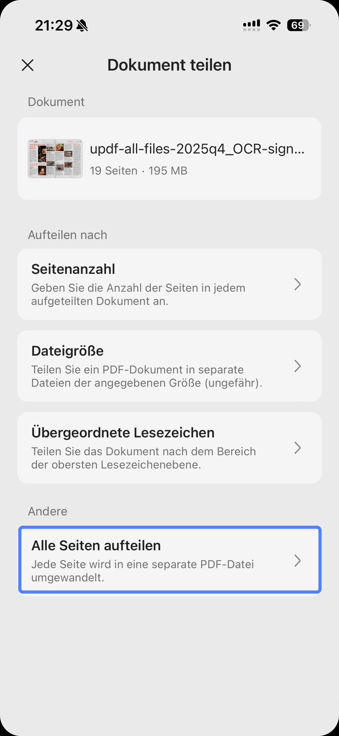 Alle Seiten aufteilen