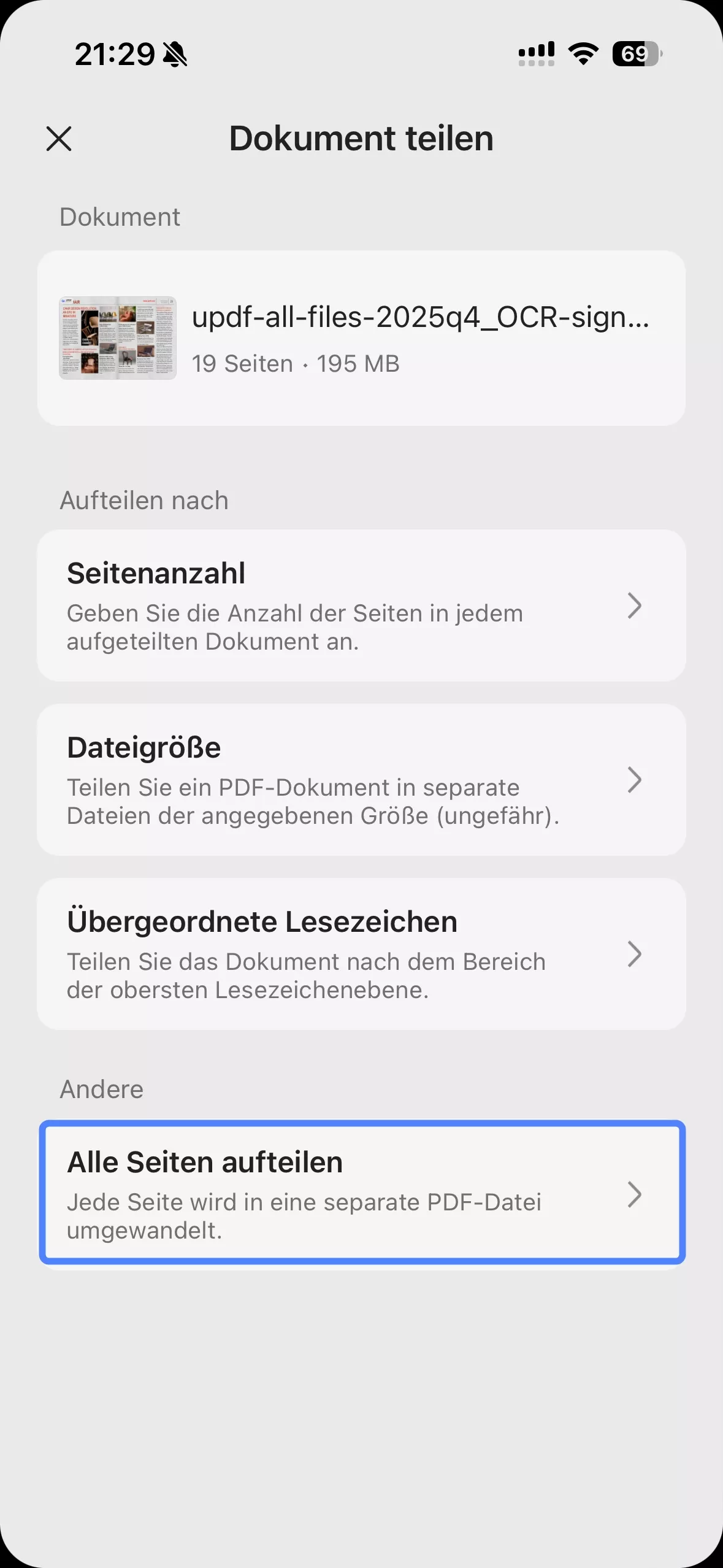 Alle Seiten aufteilen