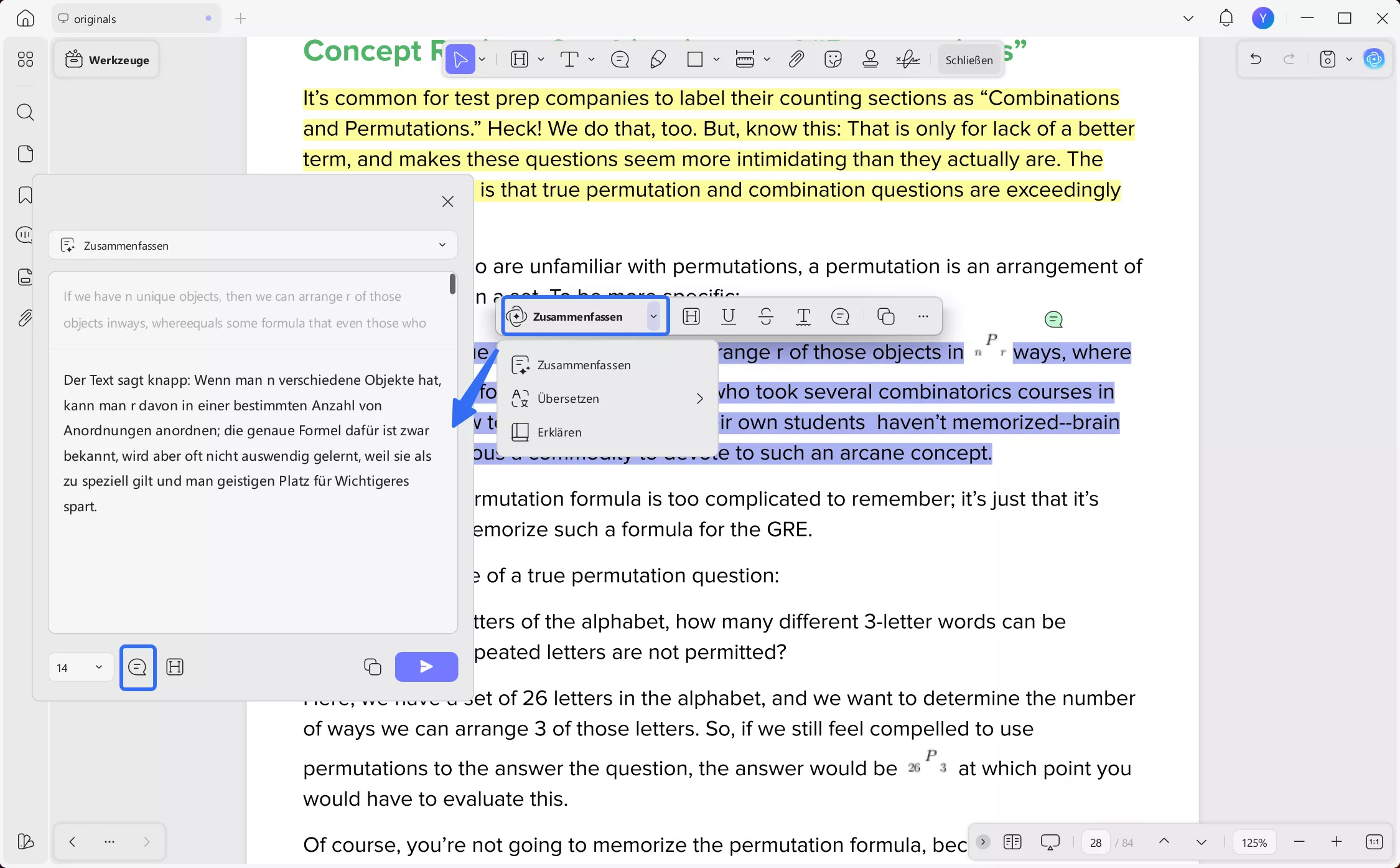 updf ai zusammenfassen komplexe Inhalte erklären