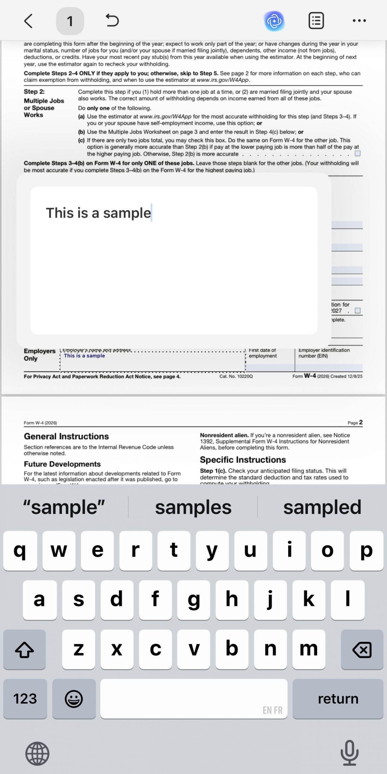 tap a form field to enter information