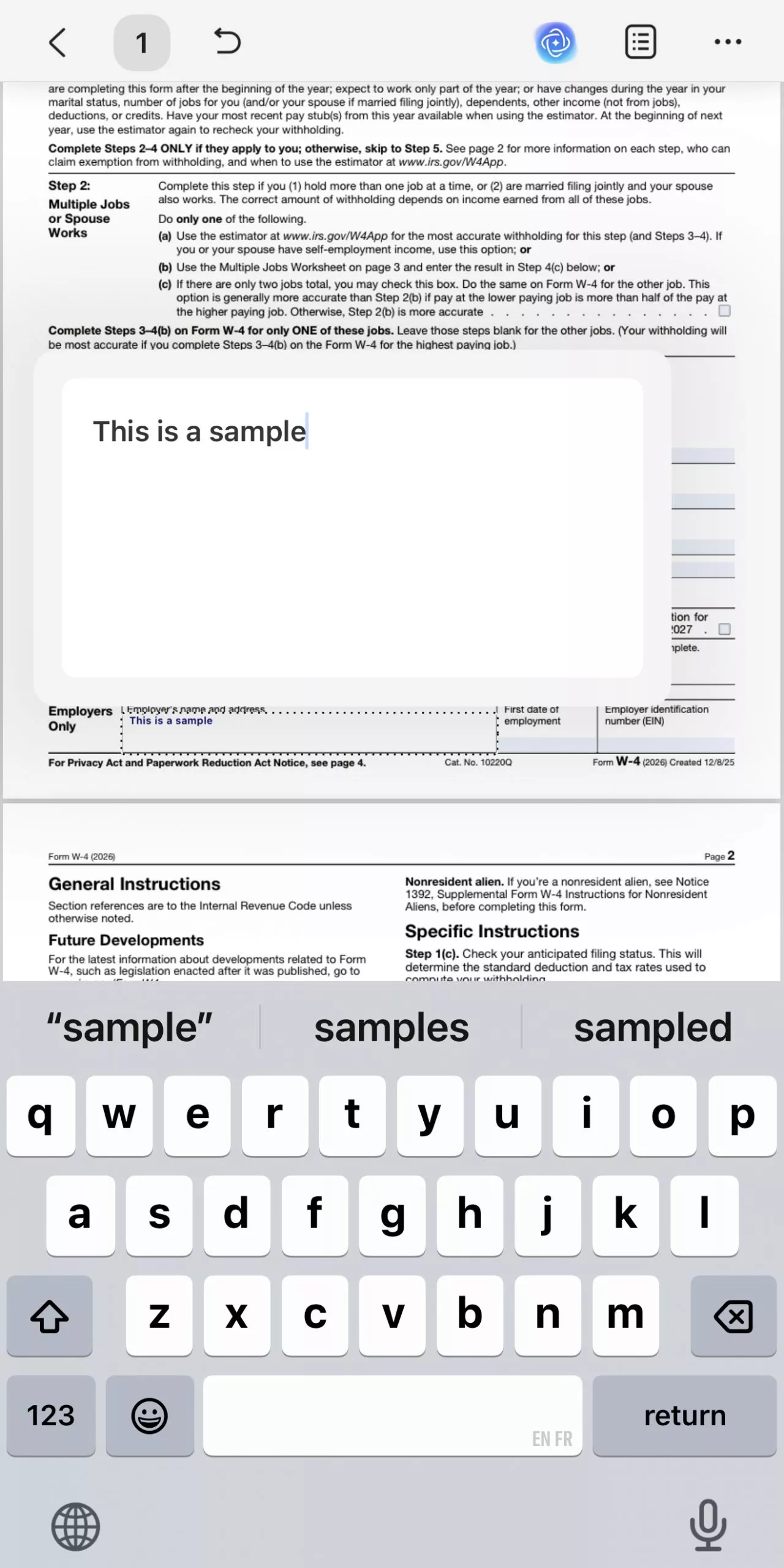tap a form field to enter information