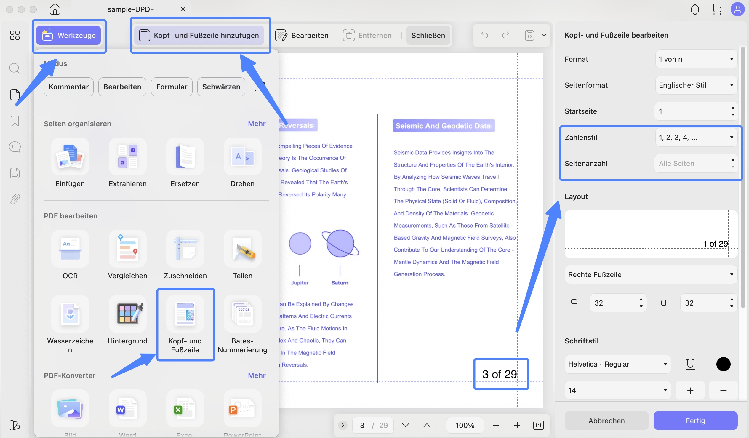 Gesamtseitenzahl in Kopfzeile anpassen