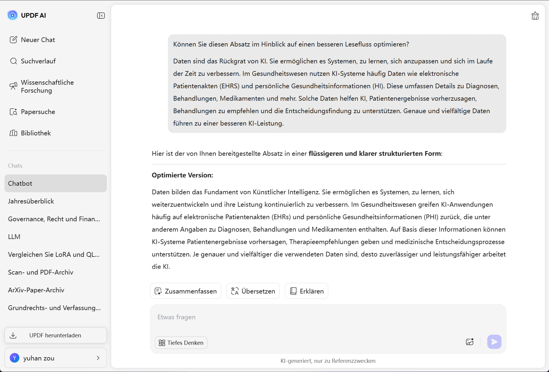  Verbesserung von Texten mit updf ai