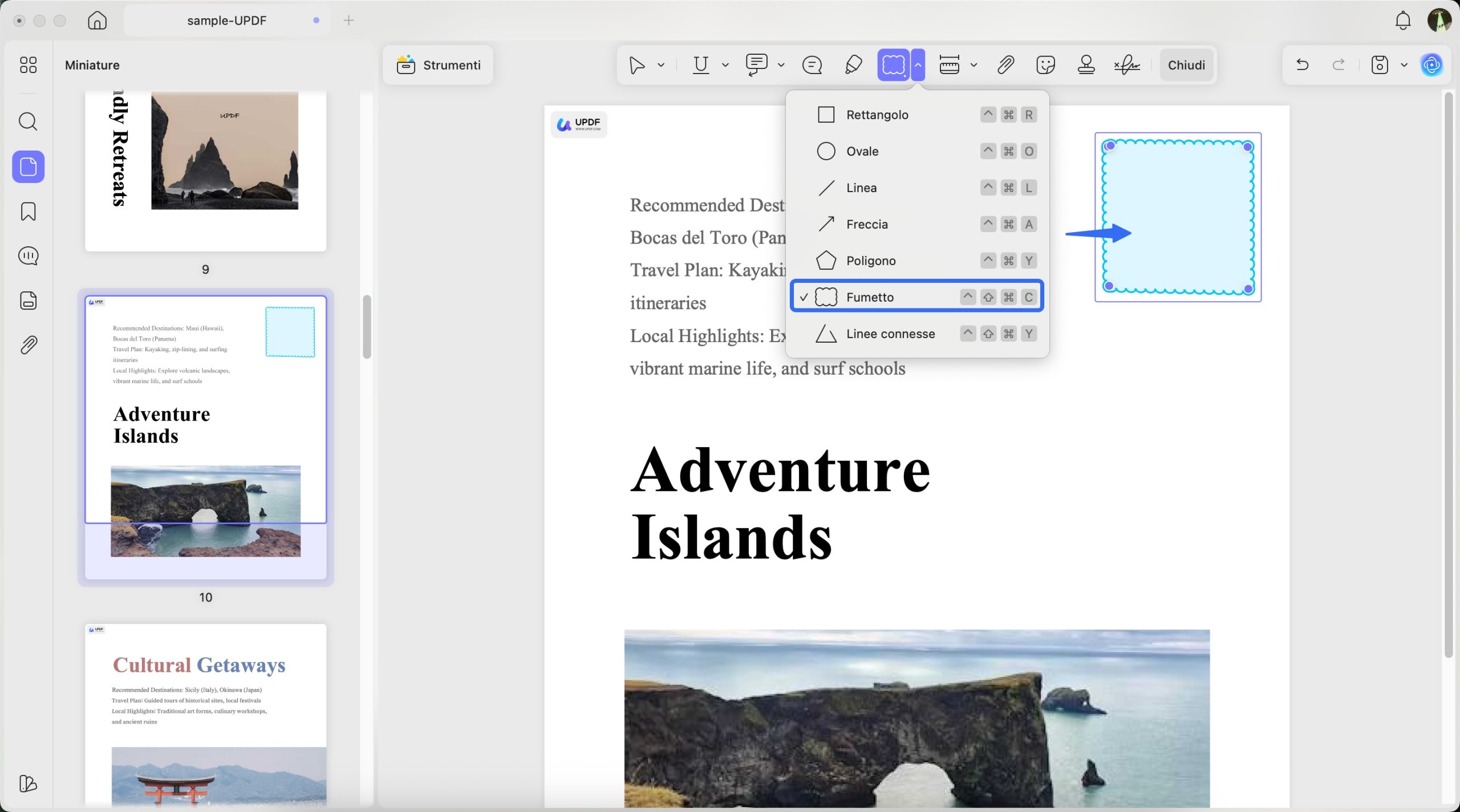 aggiungi annotazioni a forma di nuvola