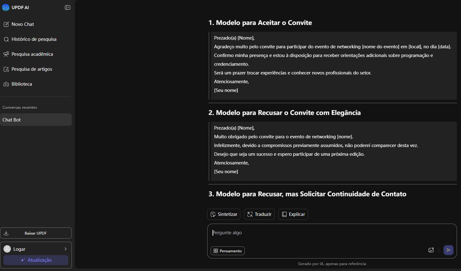 recusar um convite de forma profissional para um evento de networking corporativo