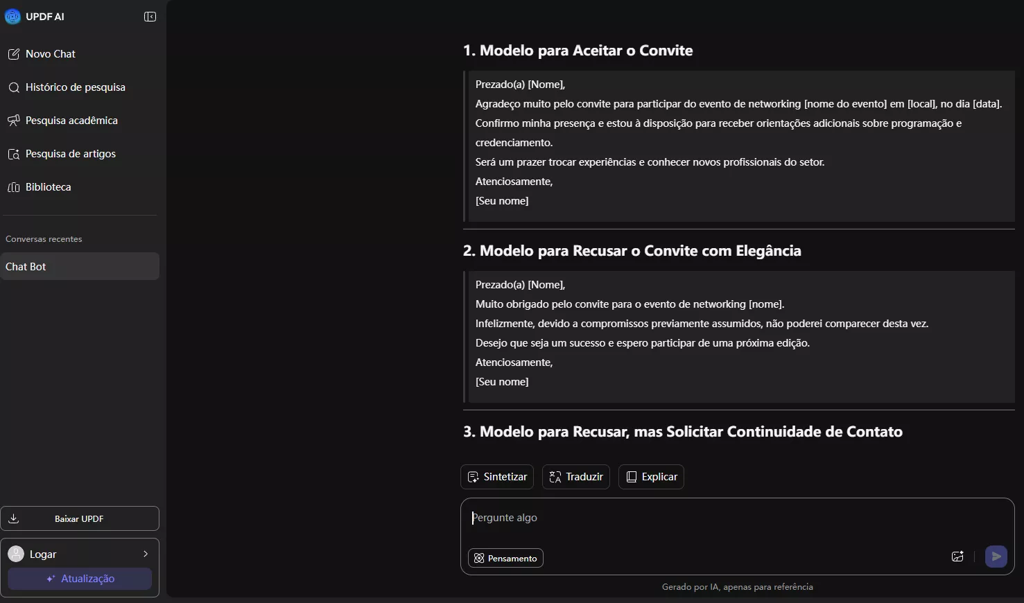 recusar um convite de forma profissional para um evento de networking corporativo