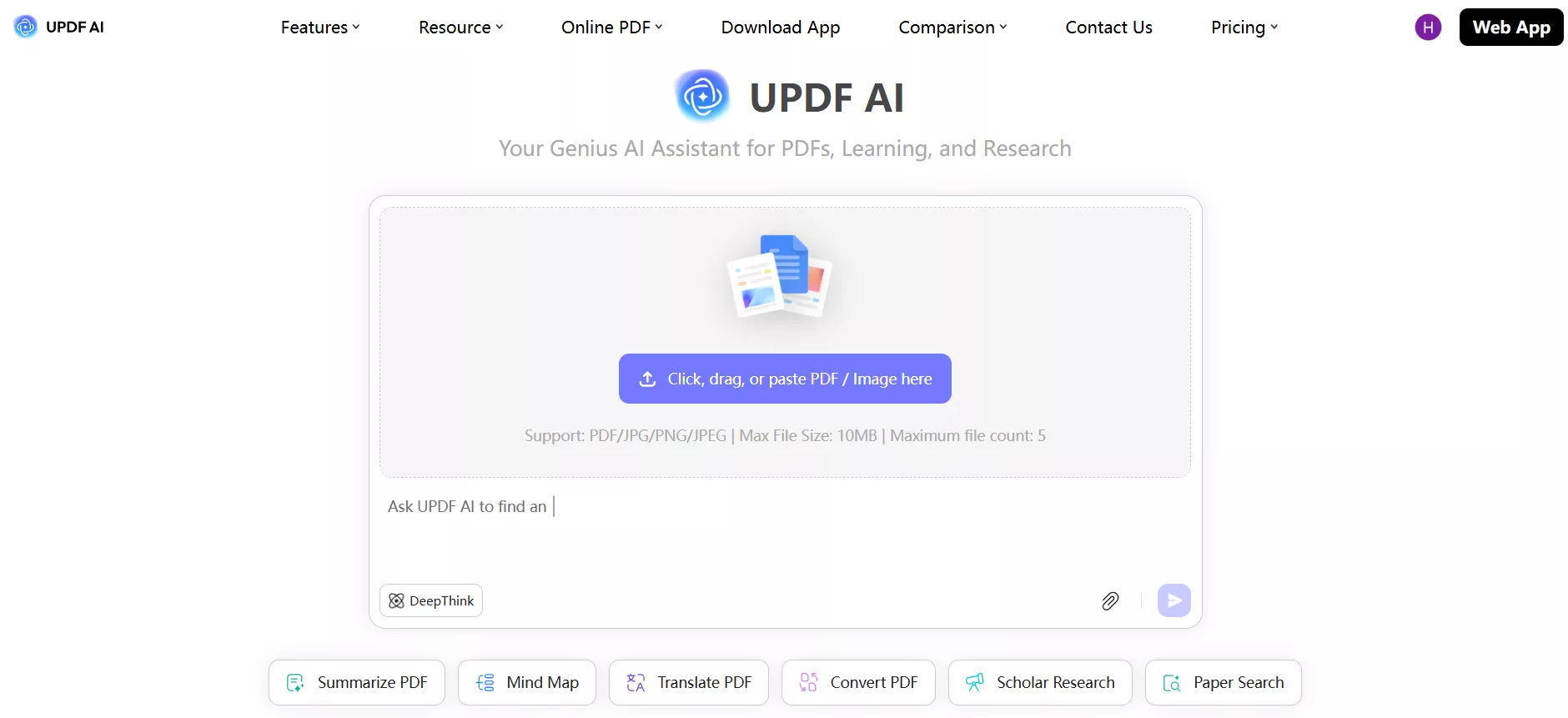 updf ai online interface