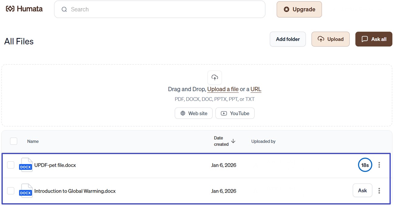 upload multiple on humata ai 
