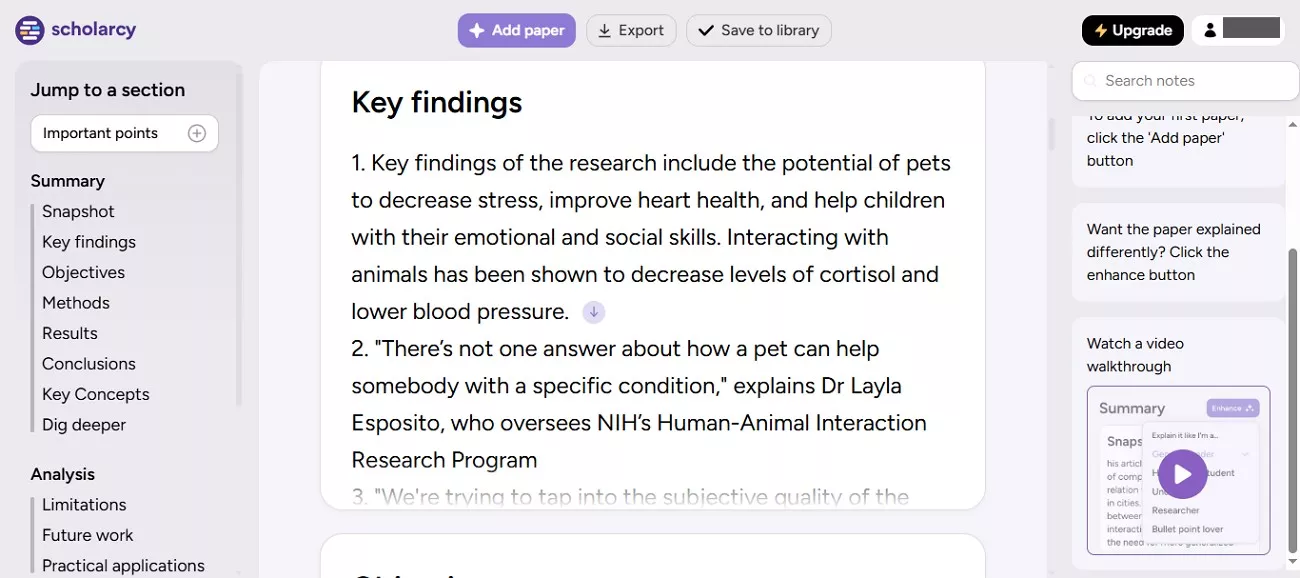 scholarcy for key points extractions