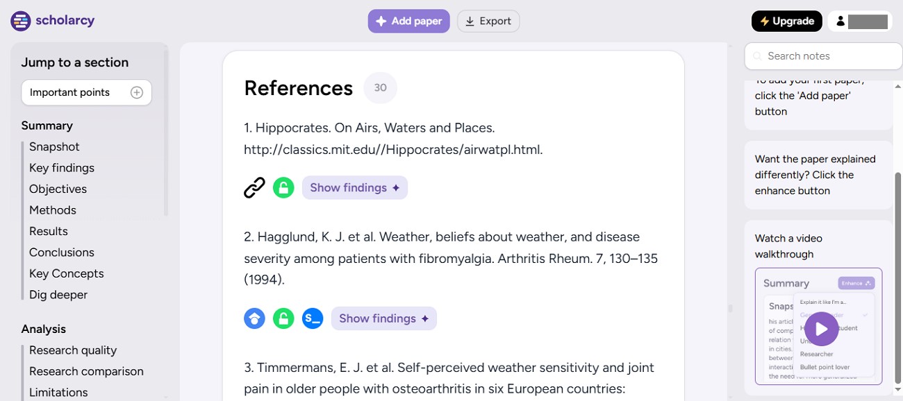 scholarcy reference highlights feature
