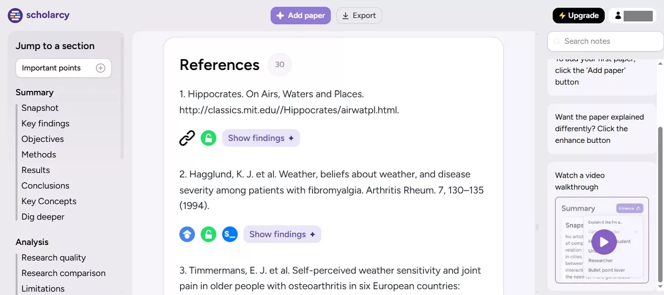 scholarcy reference highlights feature