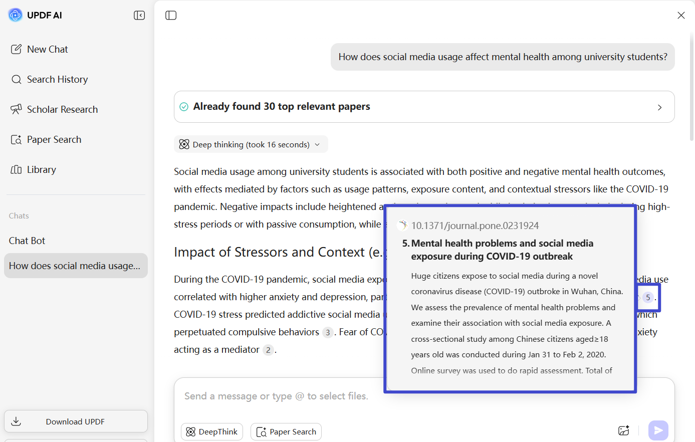 updf ai generate a research report with proper citation