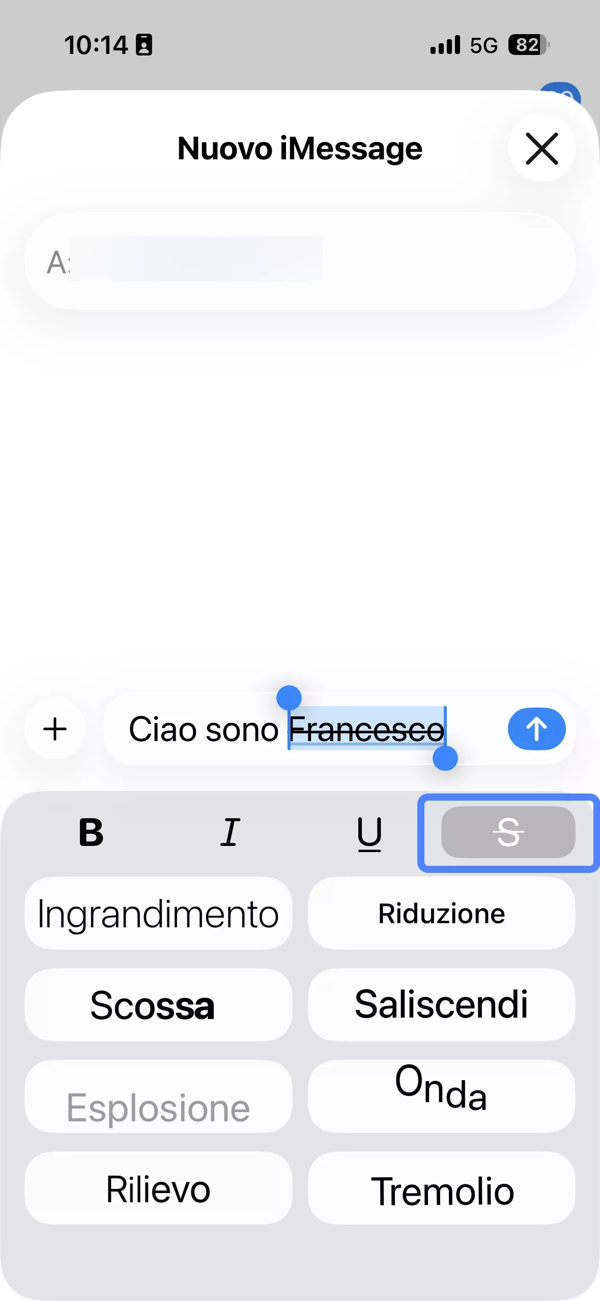 select the strikethrough option in imessage