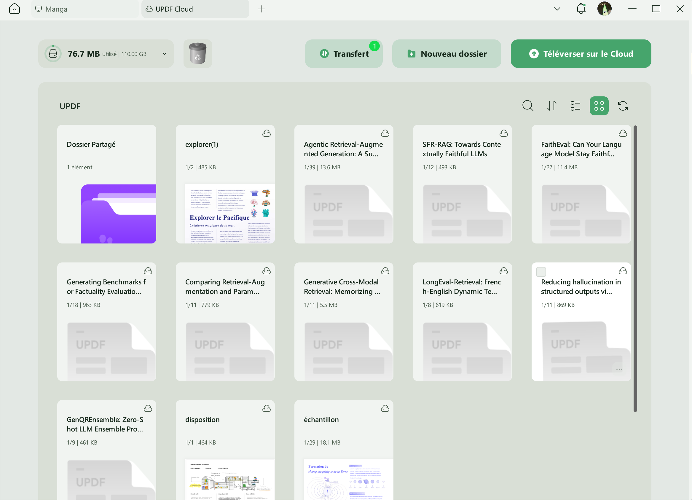 Affichage en liste et en miniatures sur le cloud updf