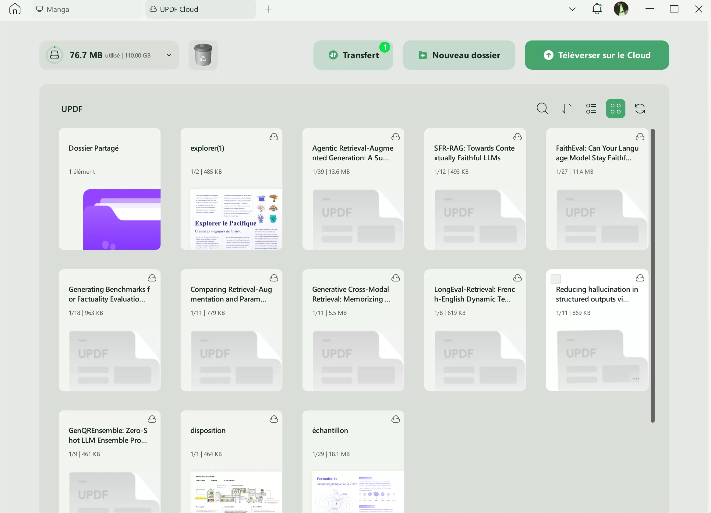 Affichage en liste et en miniatures sur le cloud updf