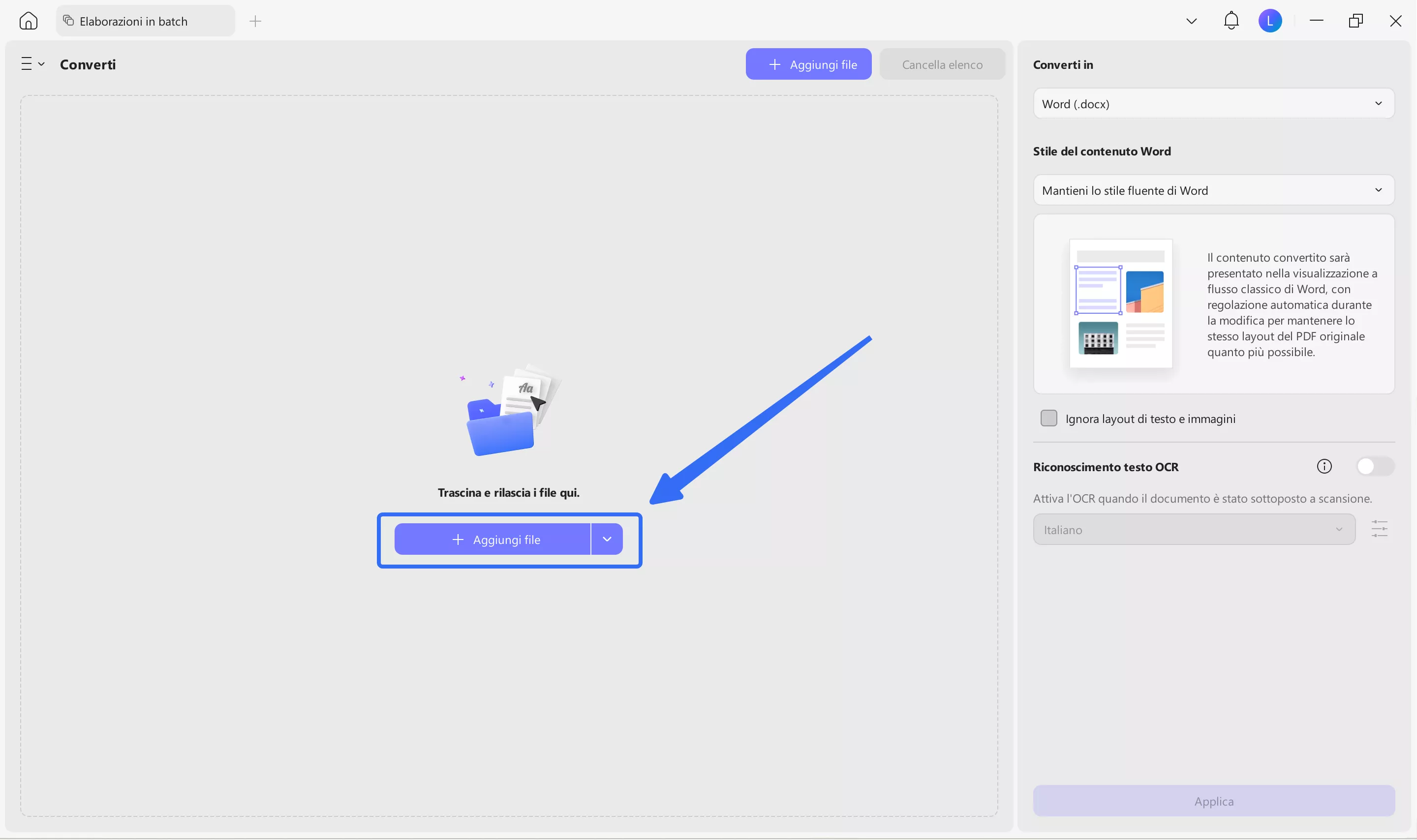 add files to batch convert pdf to word with updf