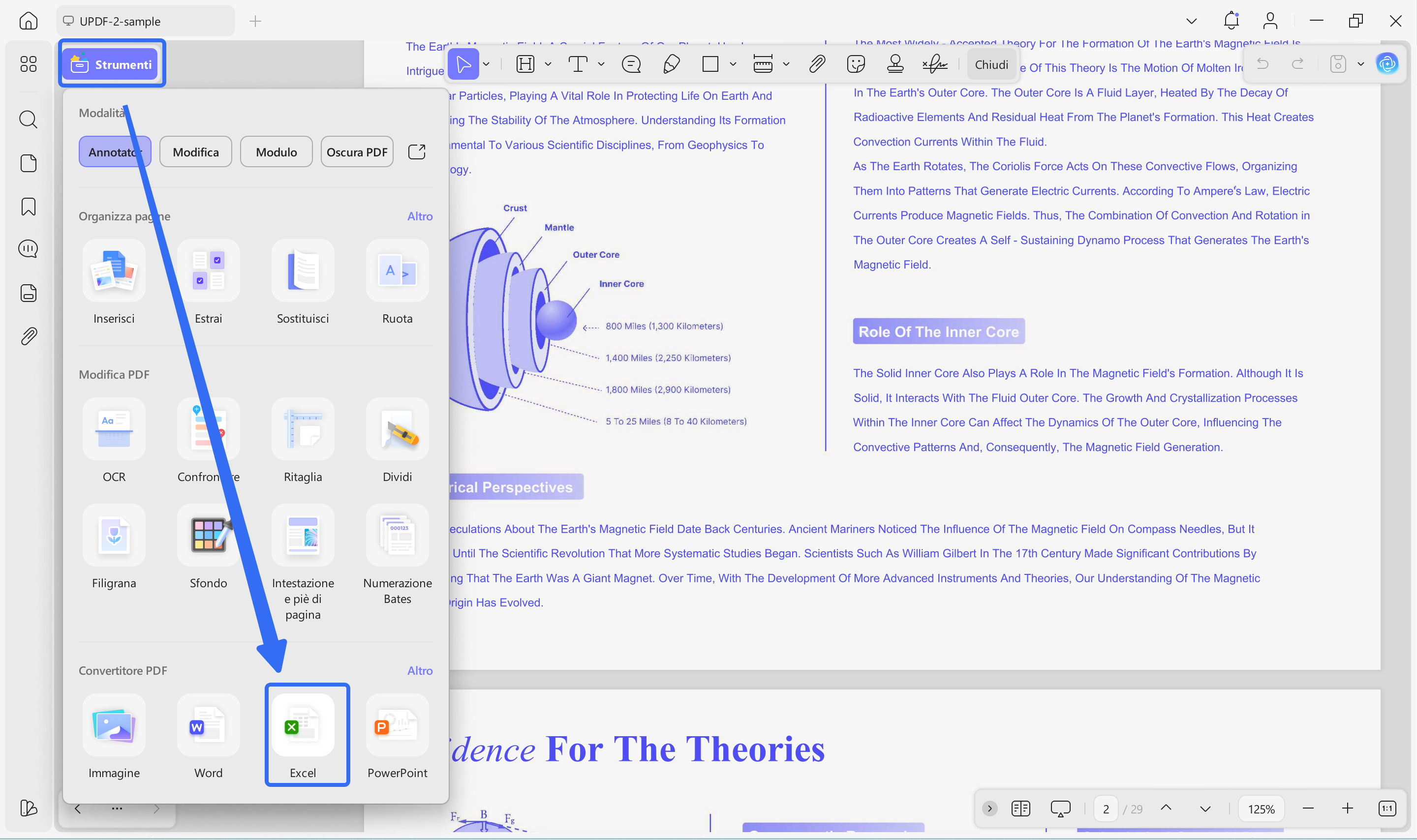 Export PDF to Excel using UPDF