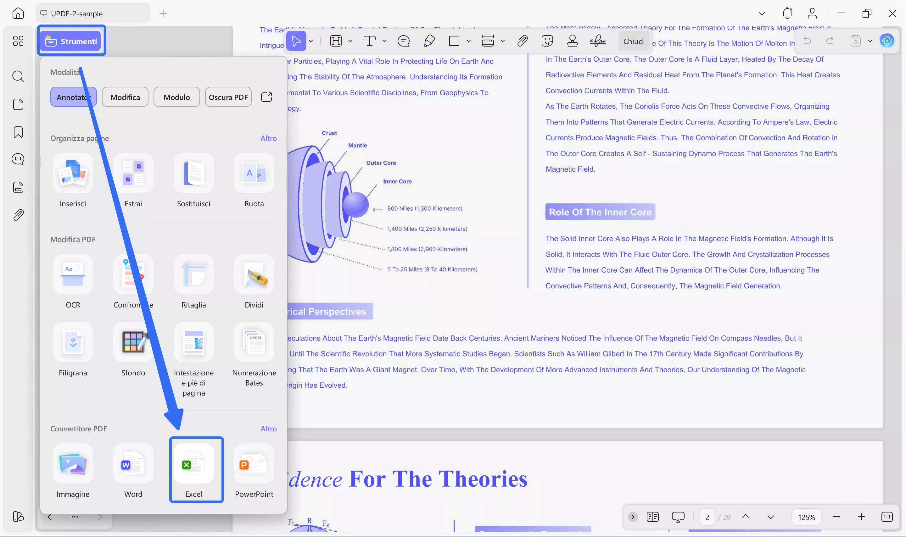 Export PDF to Excel using UPDF
