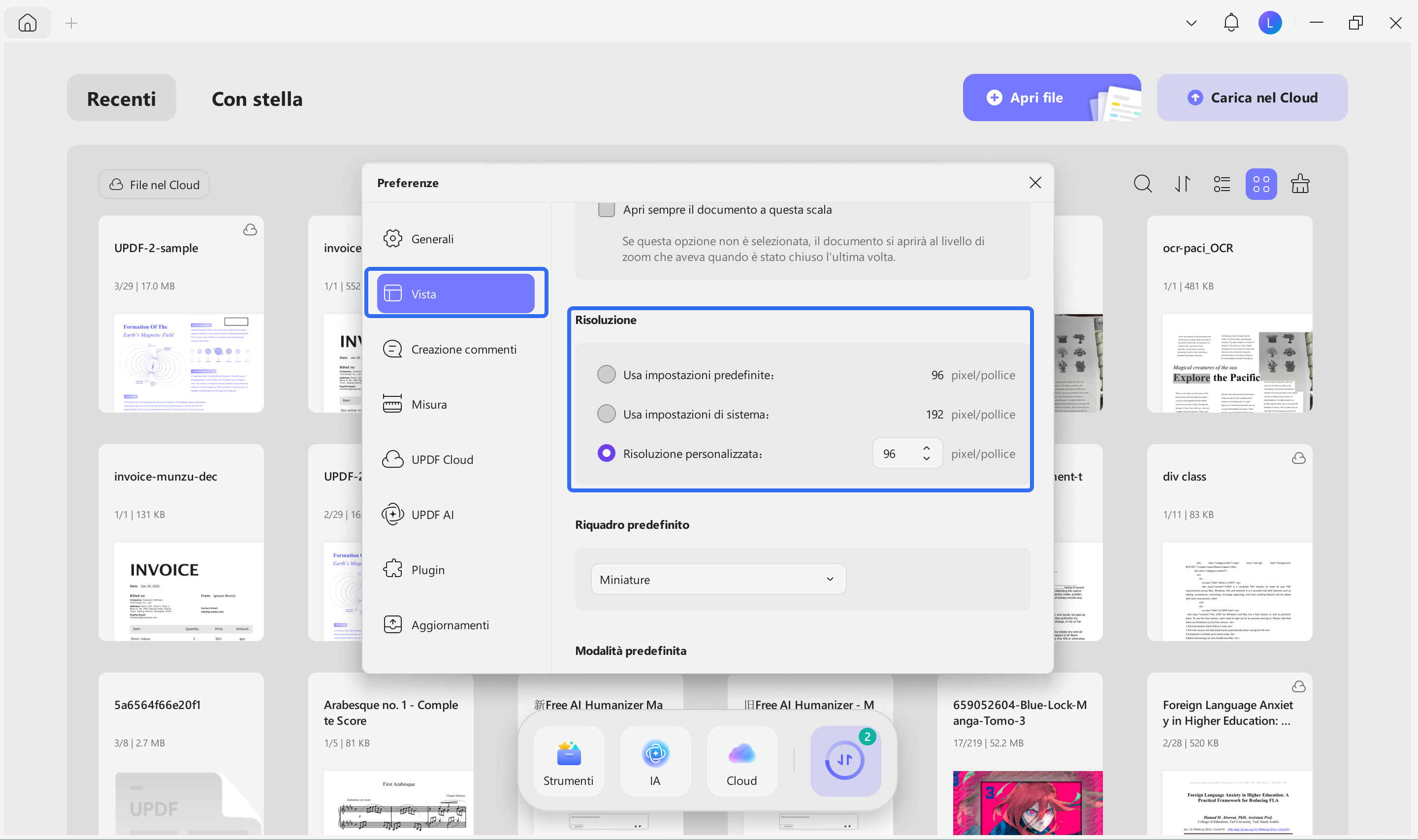 personalizza risoluzione updf windows