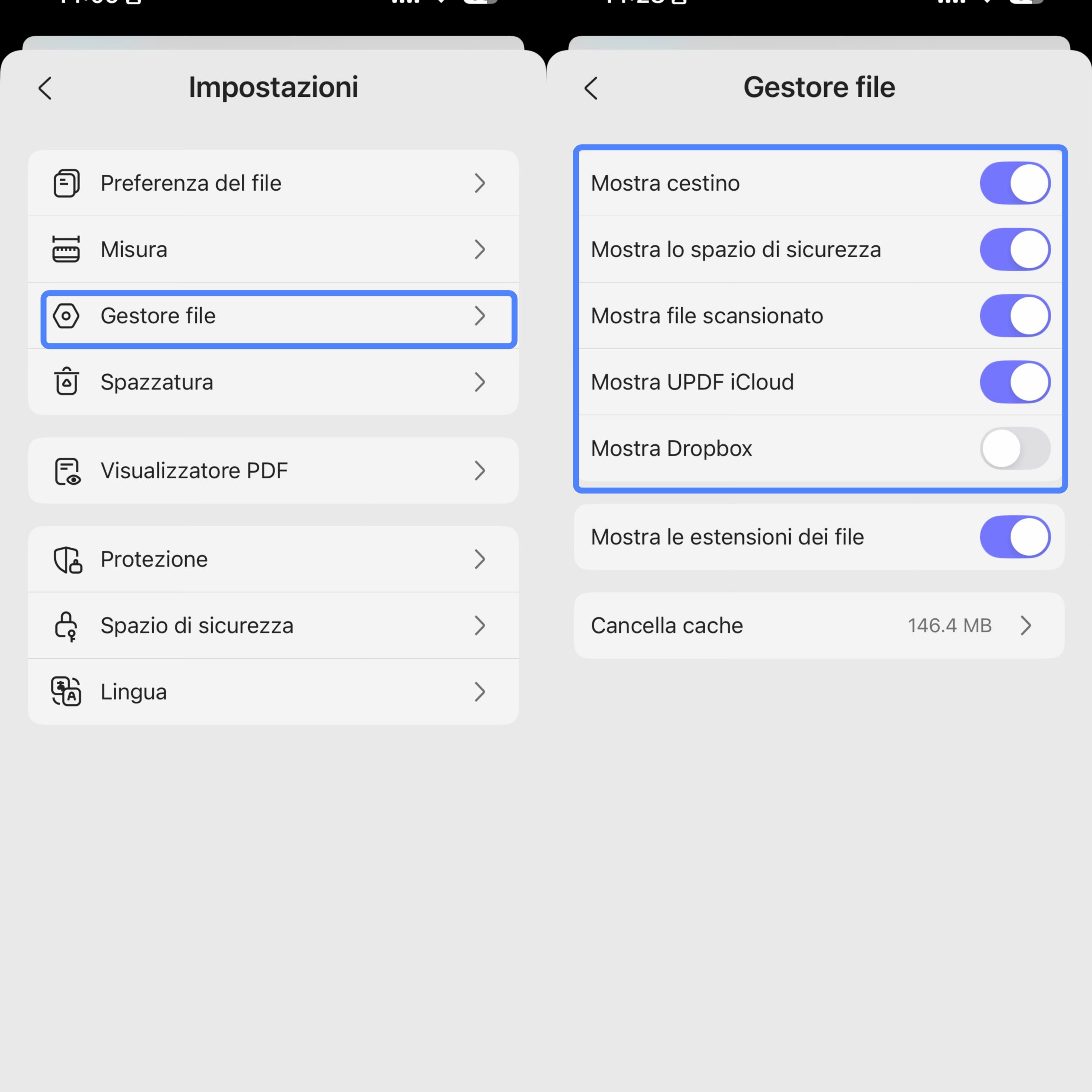 personalizza barra strumenti updf ios