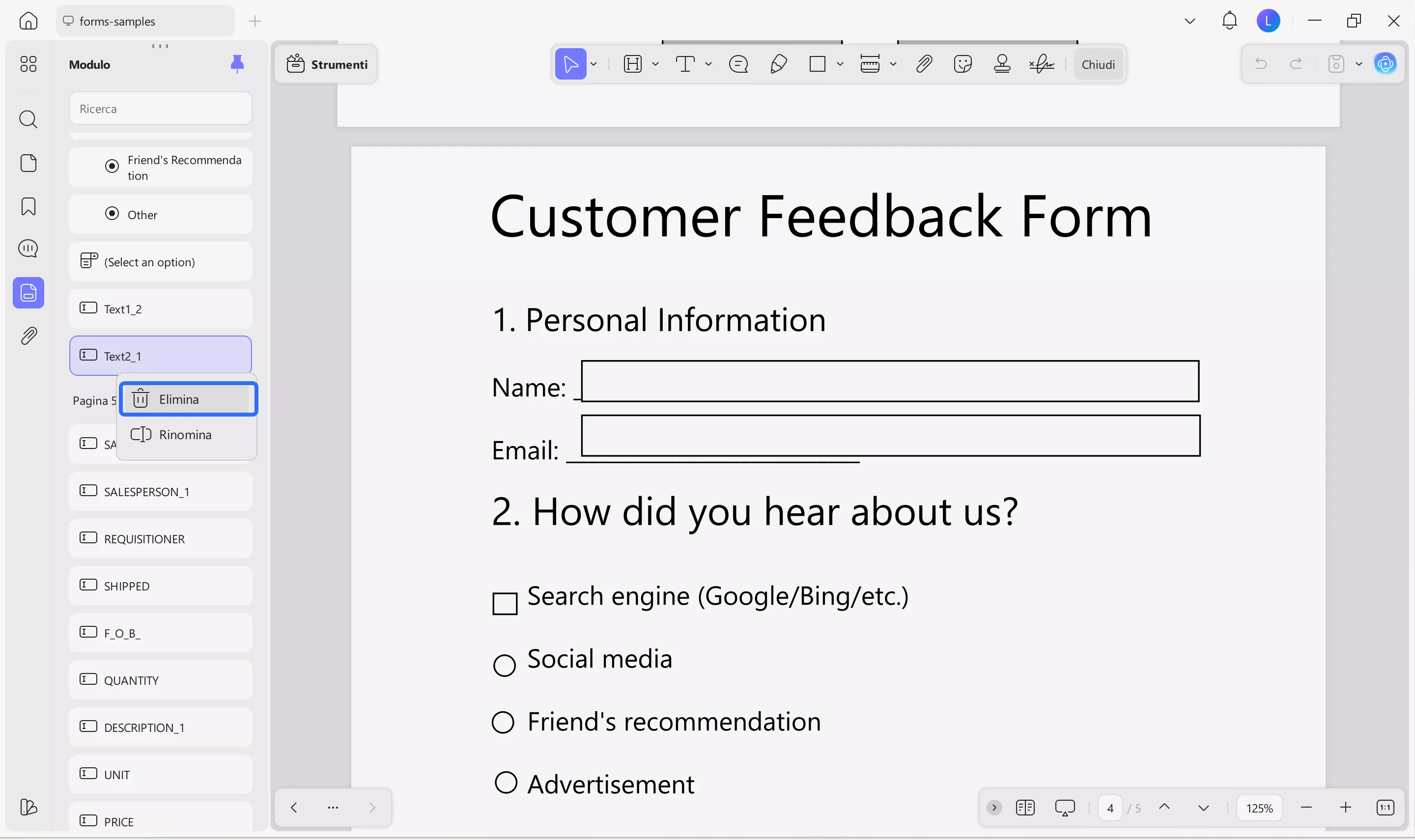delete fillable fields using UPDF