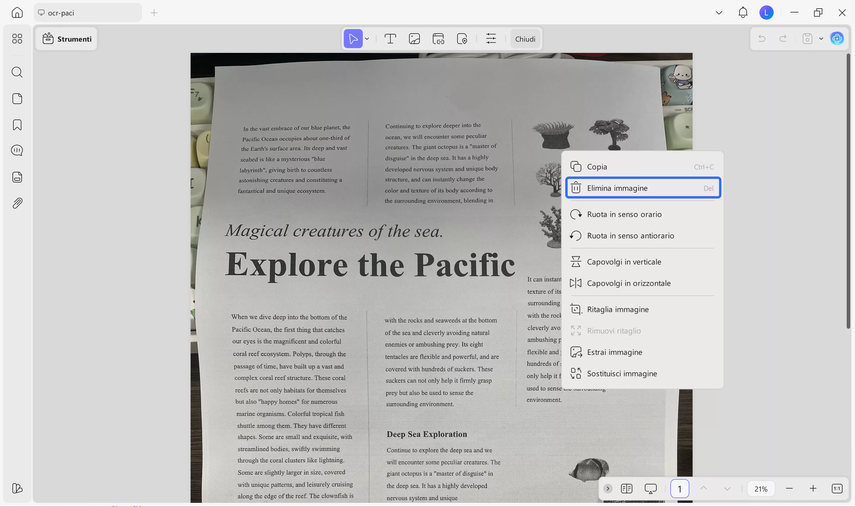 right click to select the layer or object to delete the image in the PDF